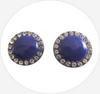 Glass button, plum blue, 20mm, packing 2 pcs